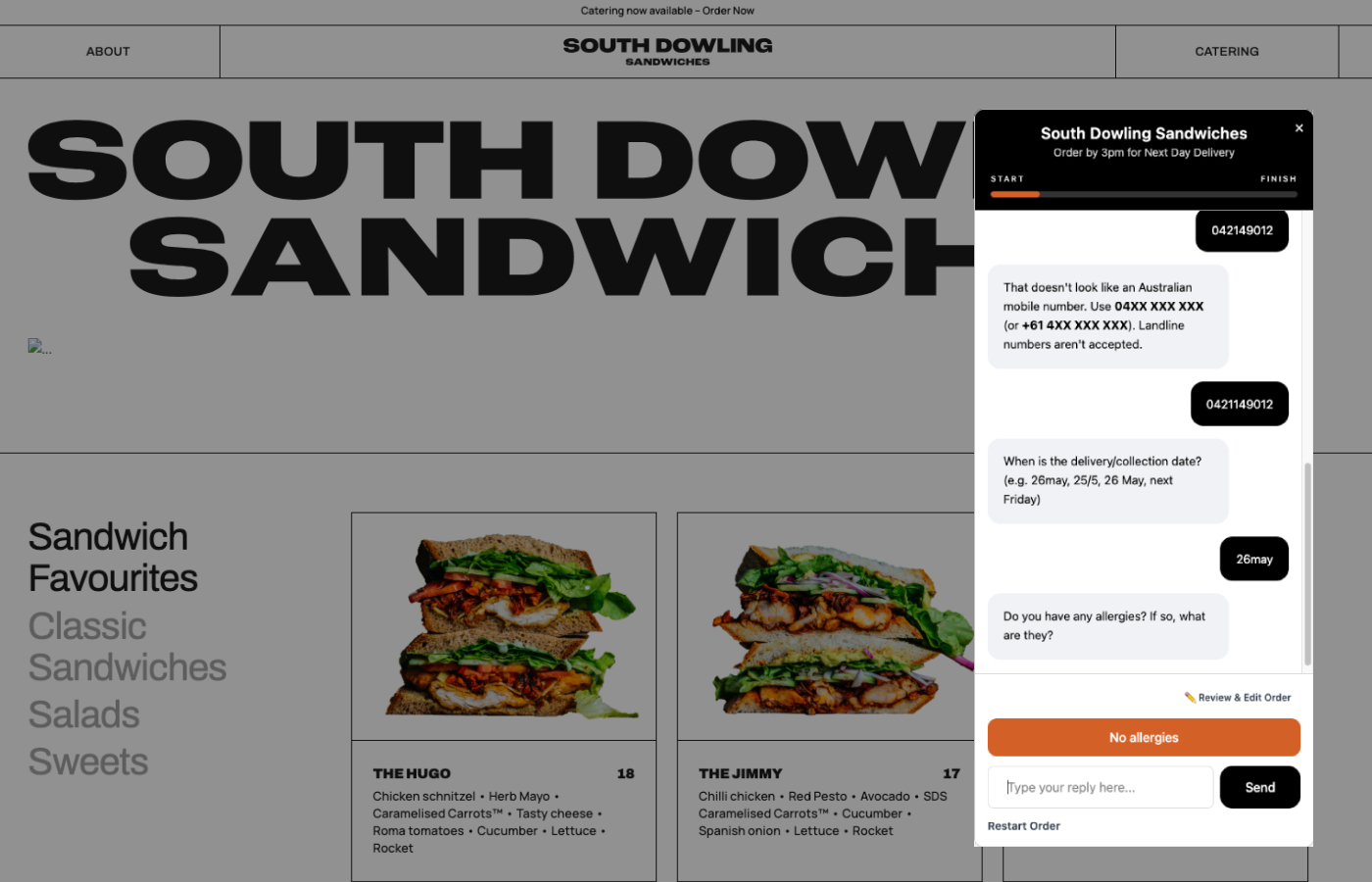 South Dowling Sandwiches website