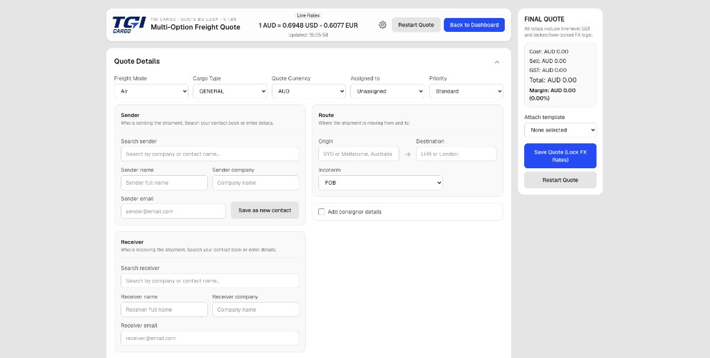 TGi Cargo quote builder